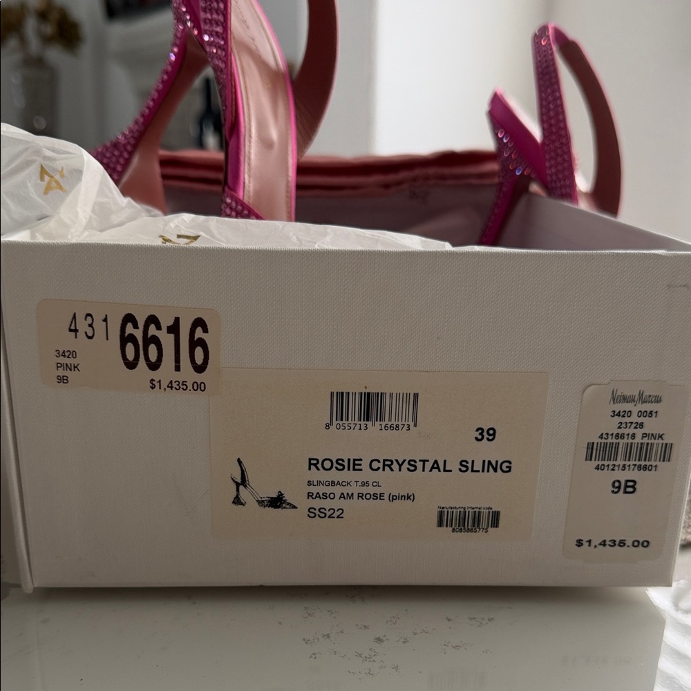 Amina Muaddi Fuchsia Crystal Slingback Pumps with Bow - Picture 8 of 14